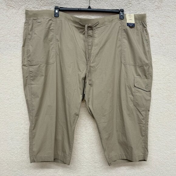 929. 5X - ST. JOHN'S BAY - Pull On Khaki Cargo Capri Pants Cotton NEW - Picture 8 of 9
